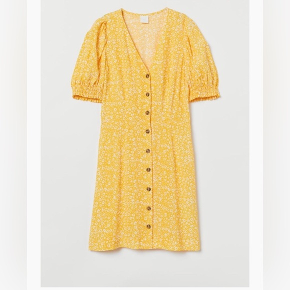 H&M yellow floral button up dress. Size XXS. - Picture 1 of 12